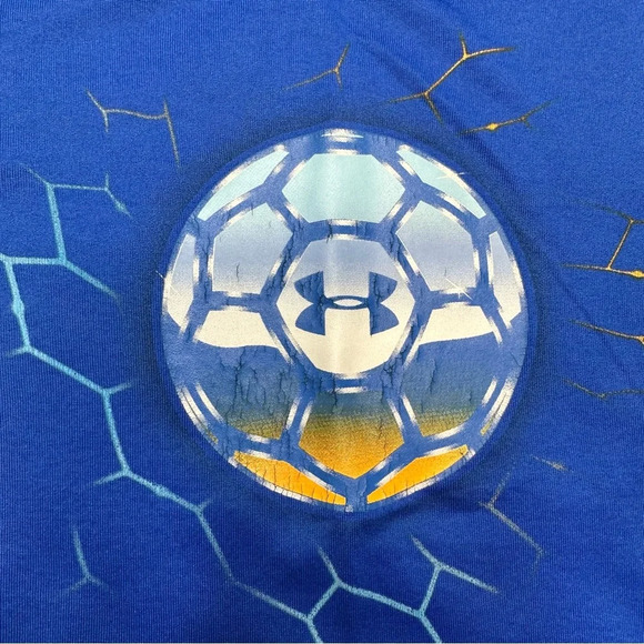 Under Armour T-Shirt Soccer Blue & Orange Size 6 - Picture 3 of 16